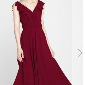 Tulle and Chantilly Ruffle Bridesmaid Dress maroon